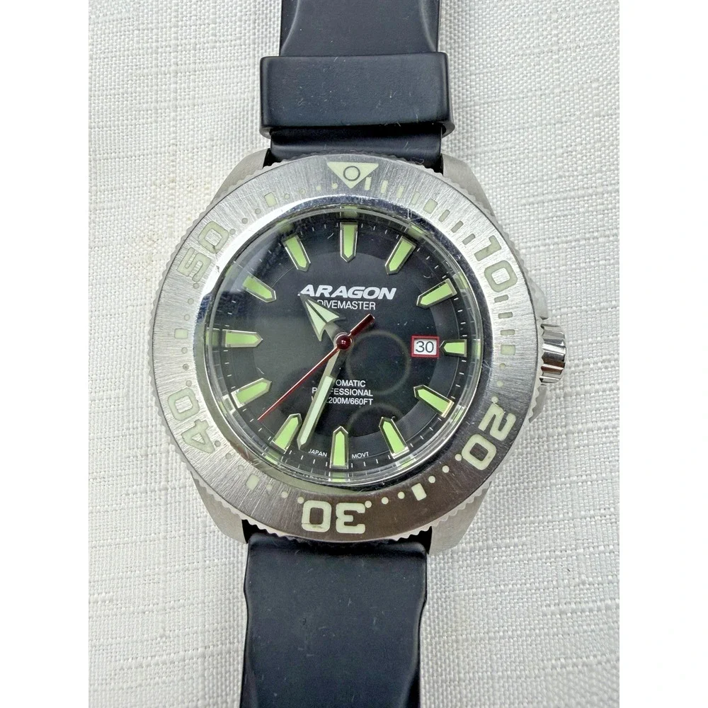 ARAGON DIVEMASTER PROFESSIONAL AUTOMATIC A058 BLACK DIVER 200M MEN'S WATCH